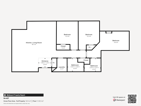 Floor plan for 3 beds, 2 baths, 1350 sqft
